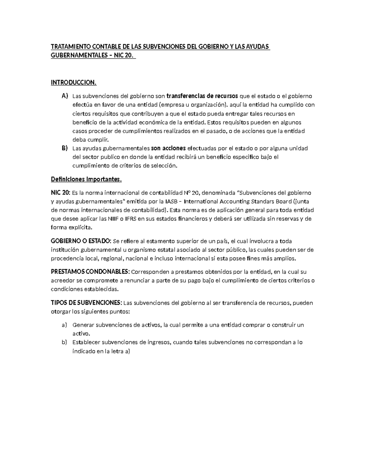 Tratamiento Contable DE LAS Subvenciones DEL Gobierno Y LAS Ayudas ...