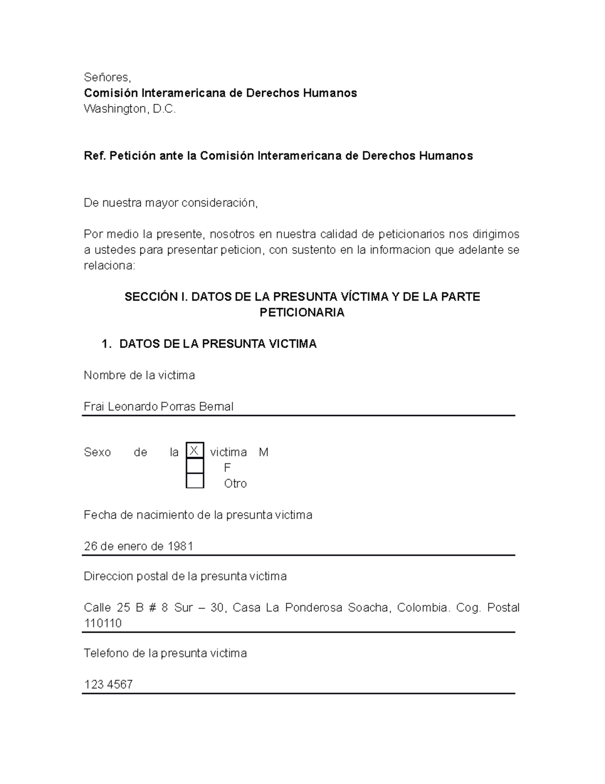 Petición ante la comision interamericana de derechos humanos ...