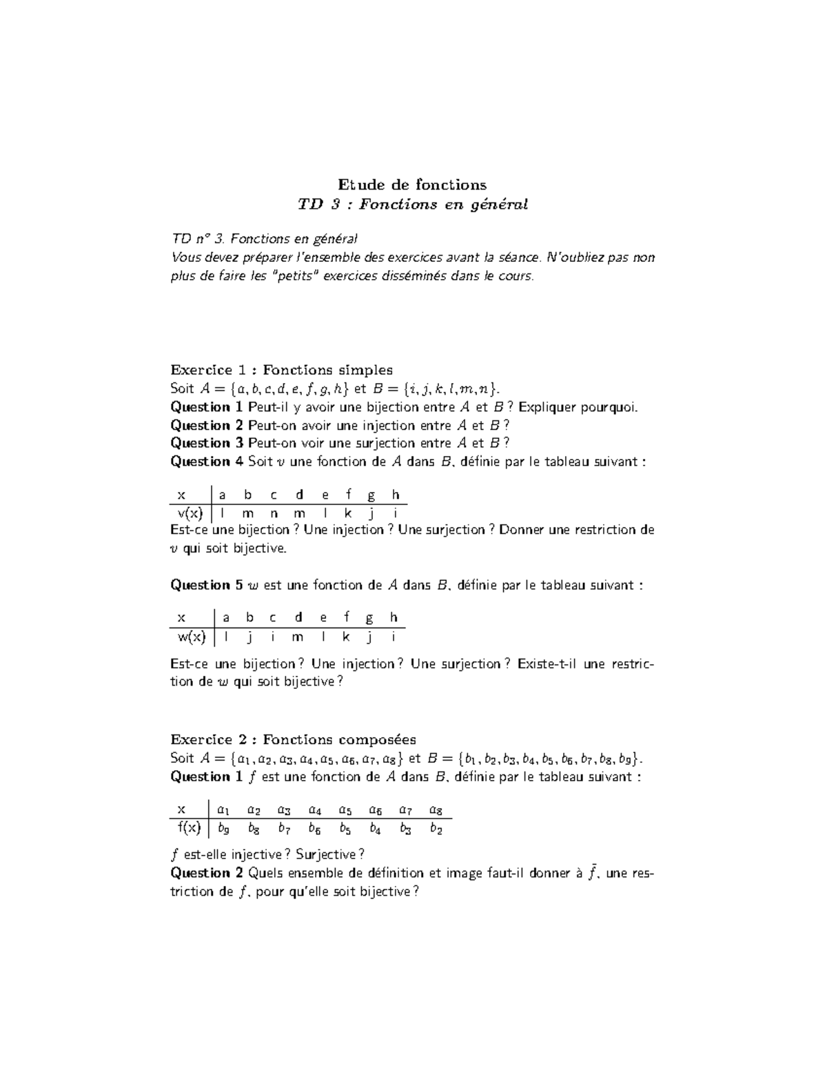 TD3 Fonctions - TD3 - Etude De Fonctions TD 3 : Fonctions En Général TD ...