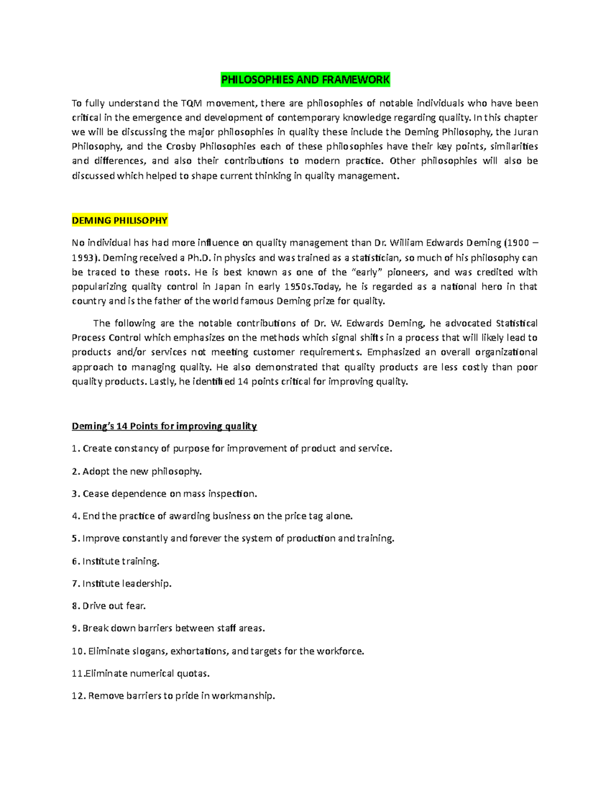 Study Guide in Cbmec 101 Operation Management(TQM) - PHILOSOPHIES AND ...