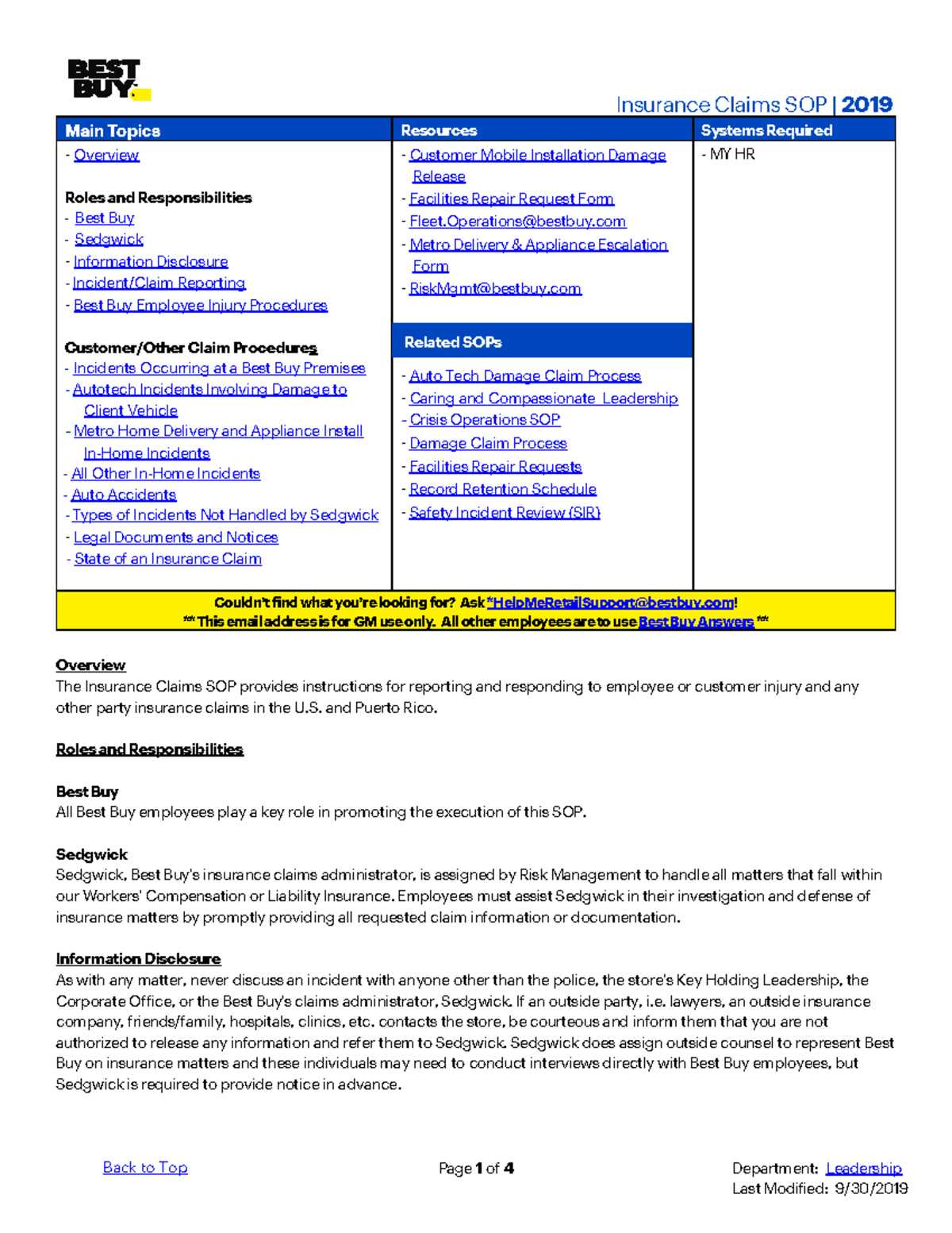 SOP - Insurance Claims - work - Department: Leadership Back to Top Page ...