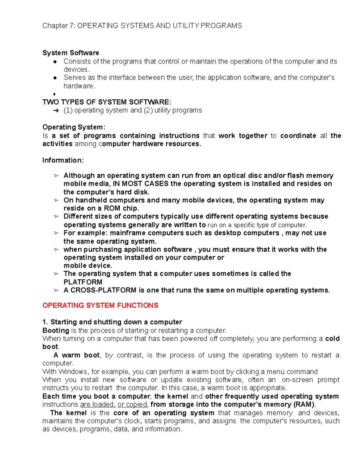 IT Lec Mid Rev1 Chapter 7 Operating Systems - Chapter 7: OPERATING ...