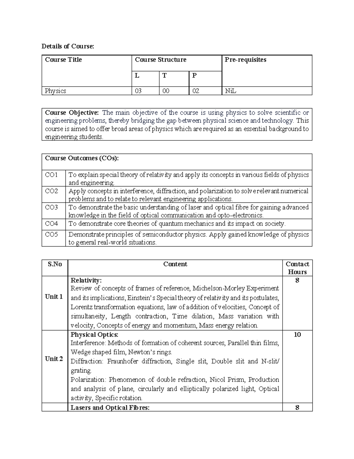 Syllabus Applied Physics Course 2023. pdf - Details of Course: Course ...