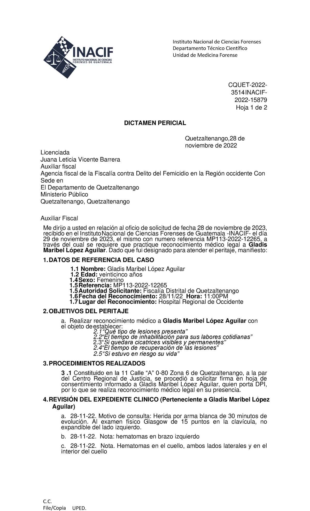 Peritajes del INACIF - Departamento Técnico Científico Unidad de ...