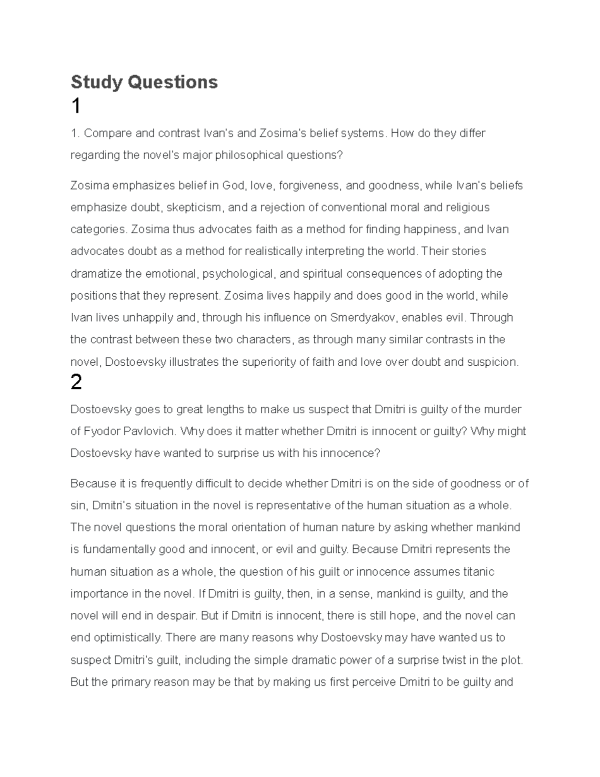 Brothers Karamazov Study Questions Study Questions 1 1. Compare and