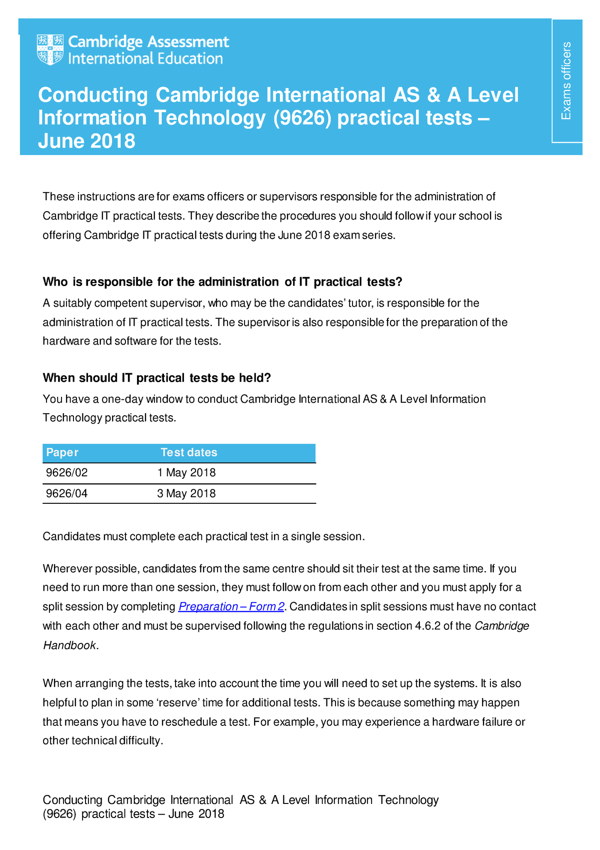 Conducting Cambridge As A Level It 9626 Practical Tests June 2018 V2 Conducting Cambridge 9439