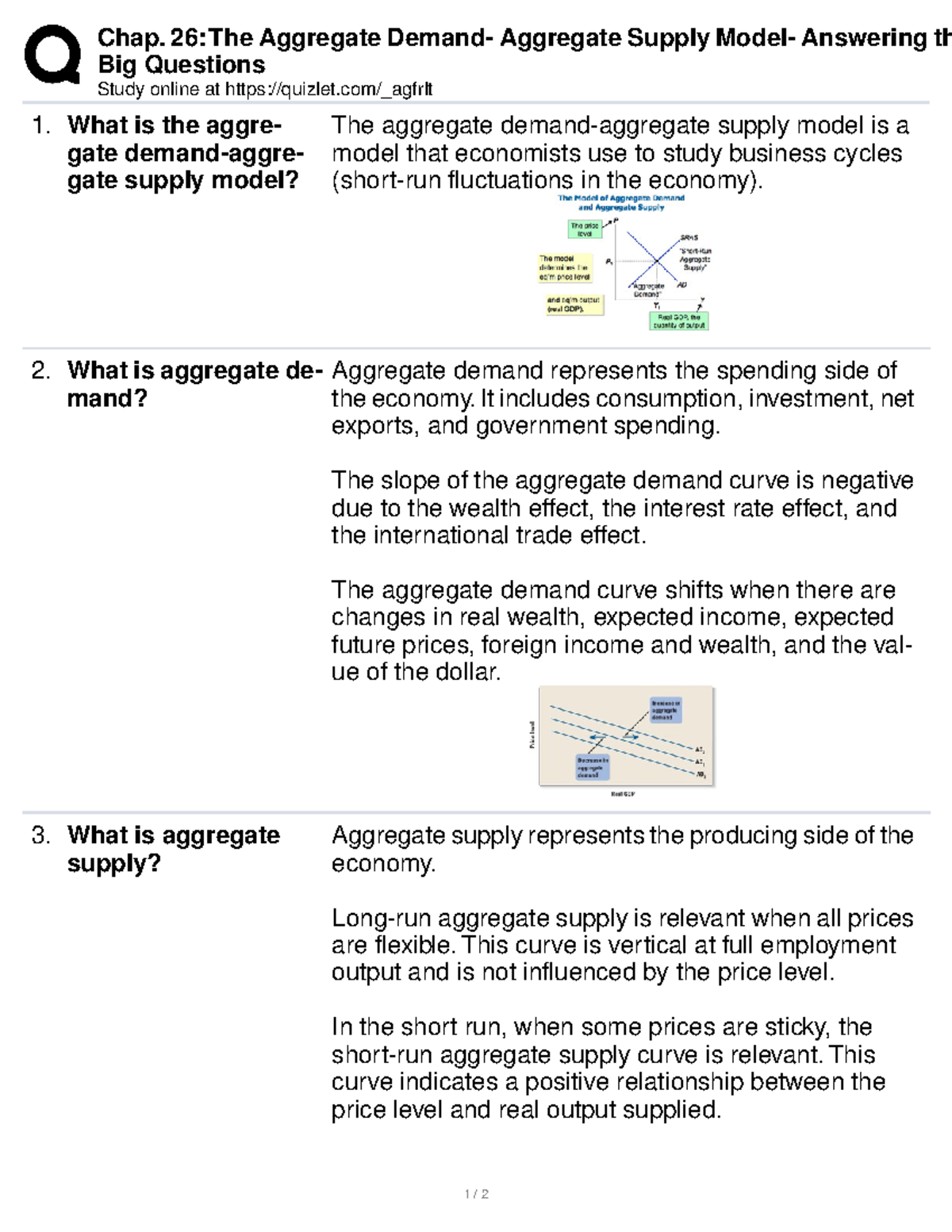 aggregate supply and demand webquest online assignment