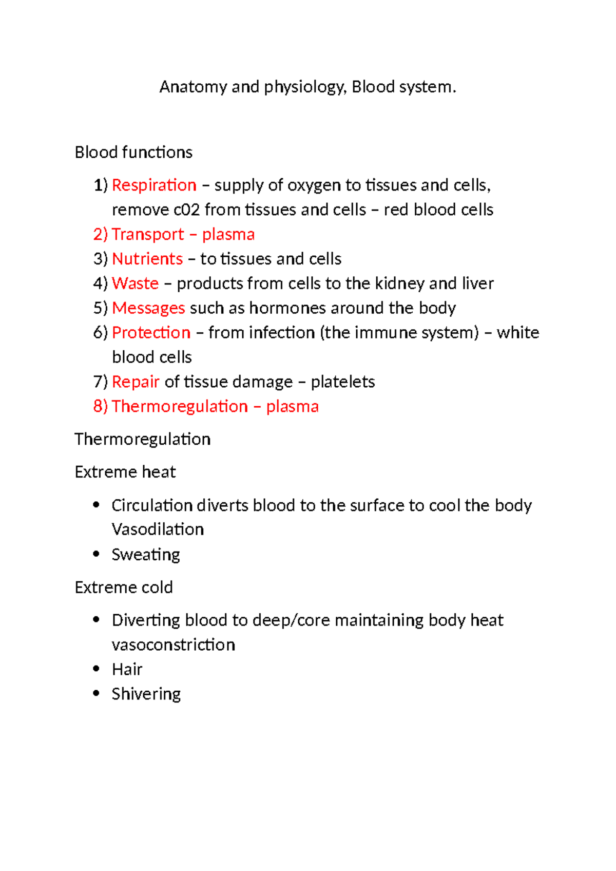 Anatomy and physiology, blood system - Blood functions Respiration ...