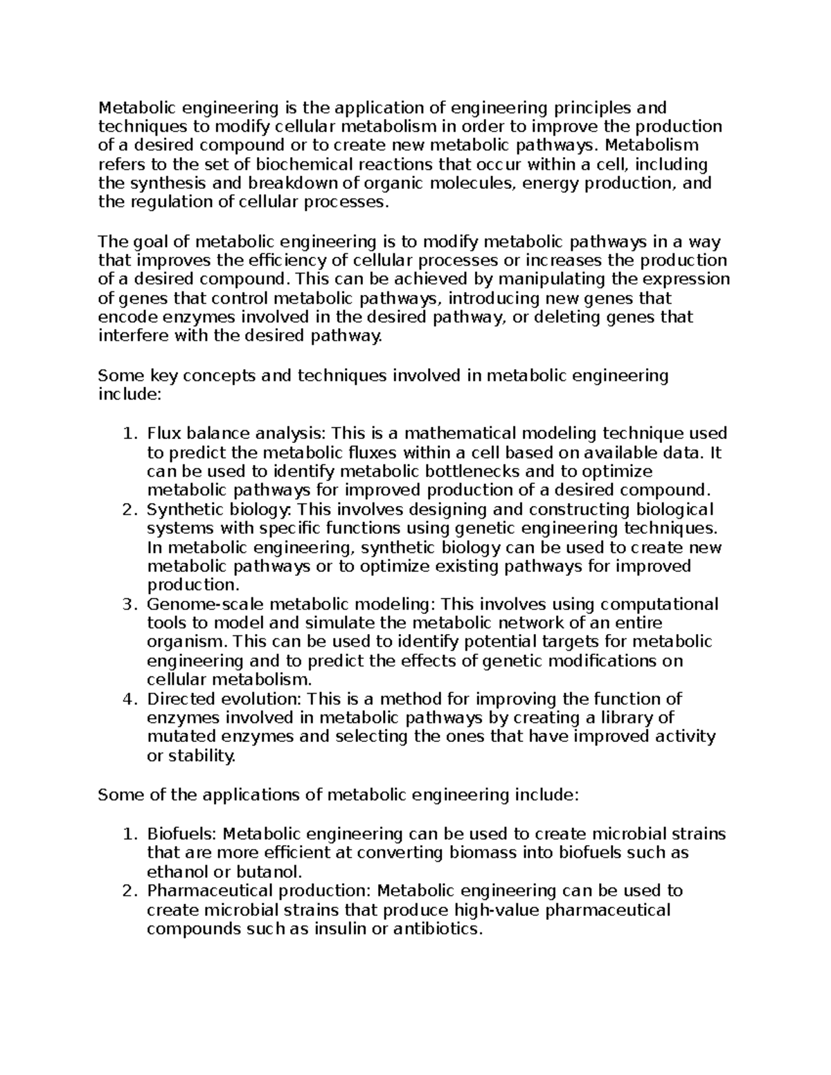 Metabolic Engineering - Metabolism refers to the set of biochemical ...