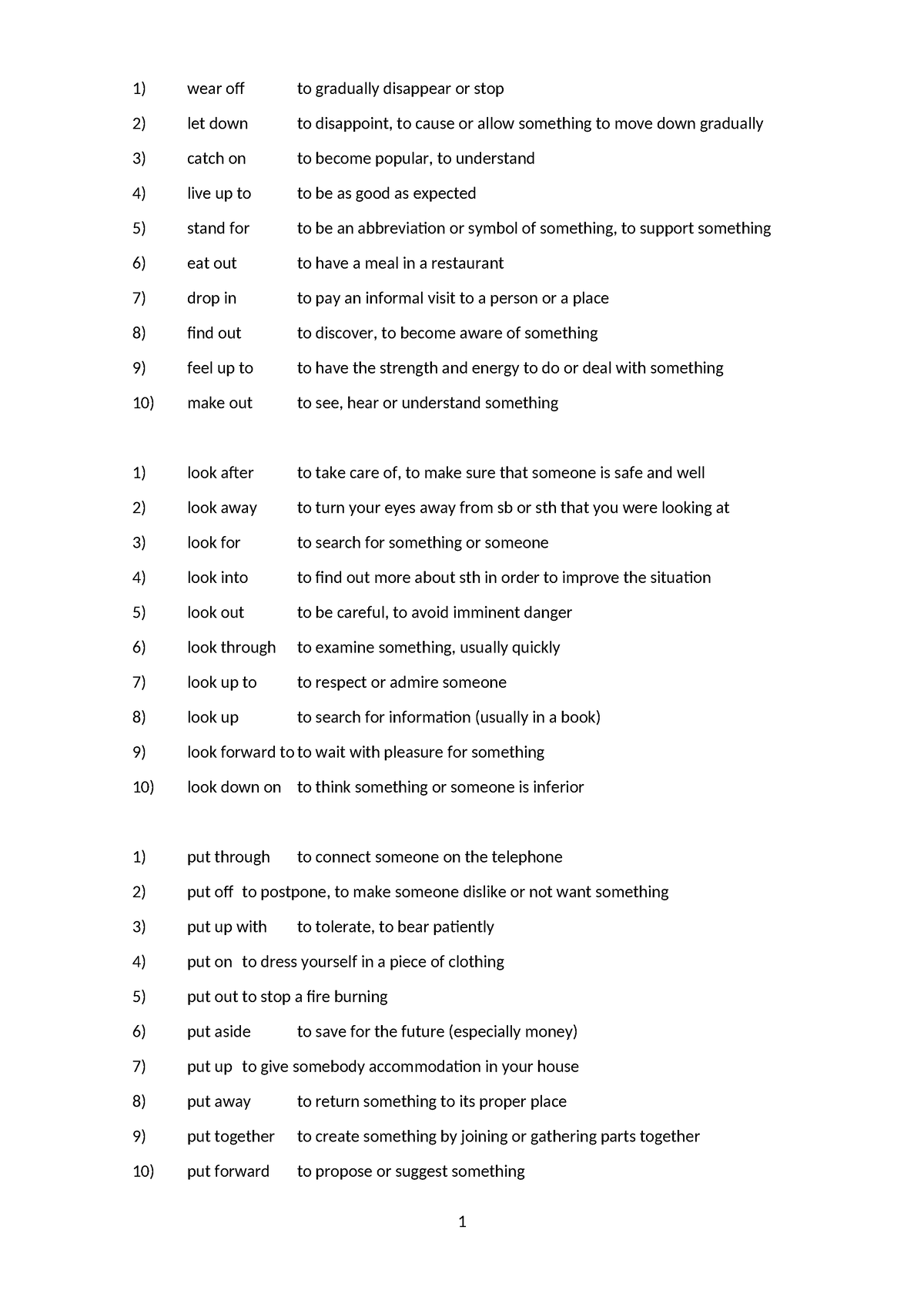 Phrasal verbs lista - wear off to gradually disappear or stop let down ...