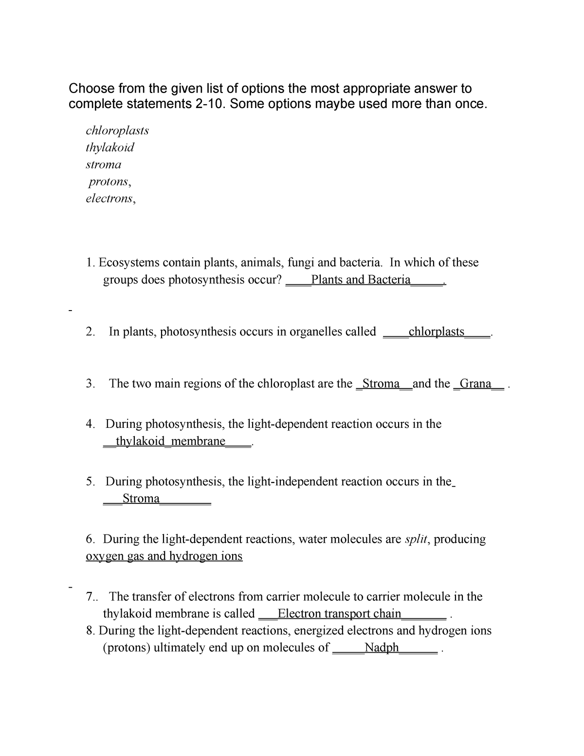 Photosynthesis assignment on strach production and chlorophyll and ...