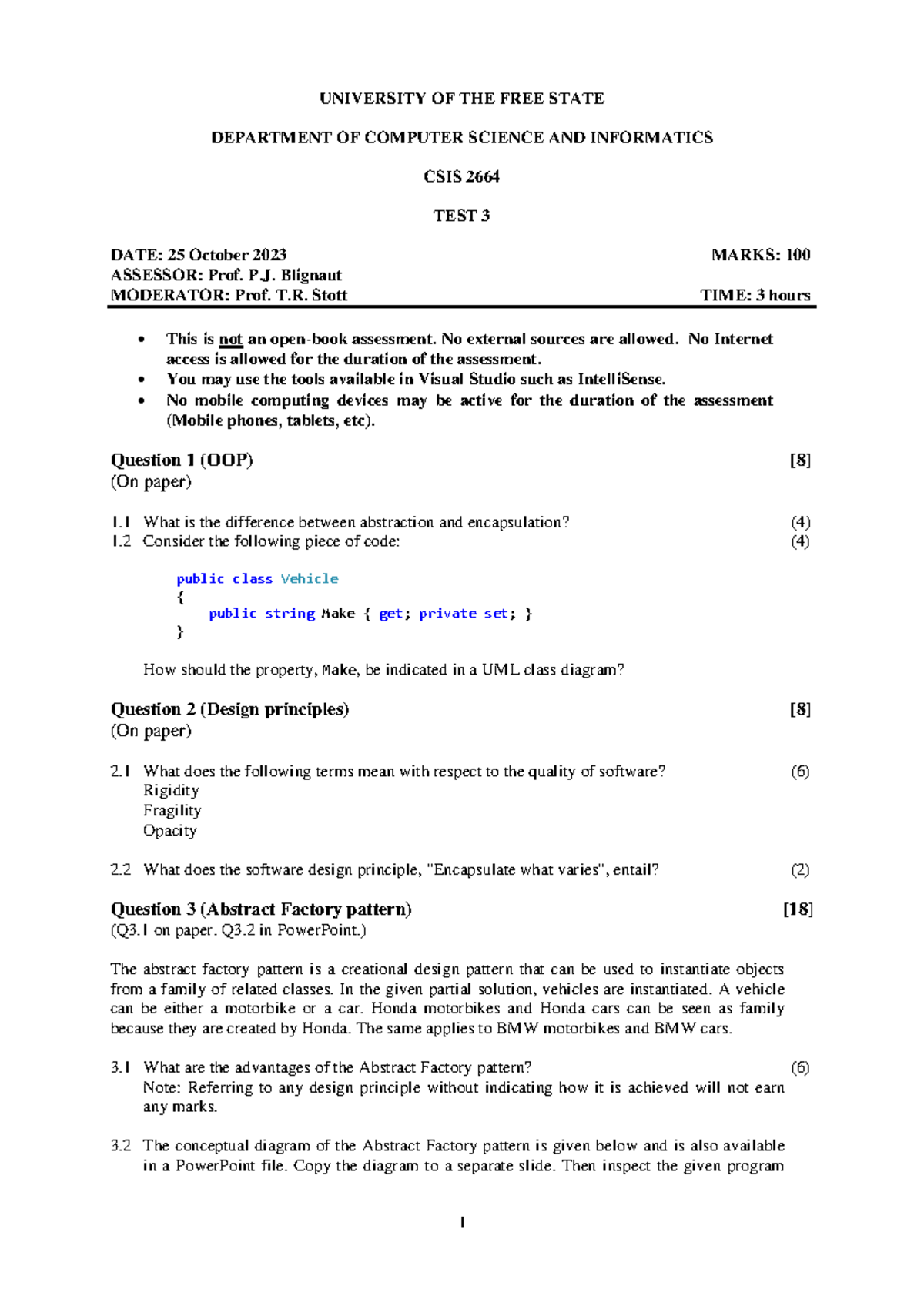 2023 Test 3 - 2023 SEMESTER TEST3 - UNIVERSITY OF THE FREE STATE ...