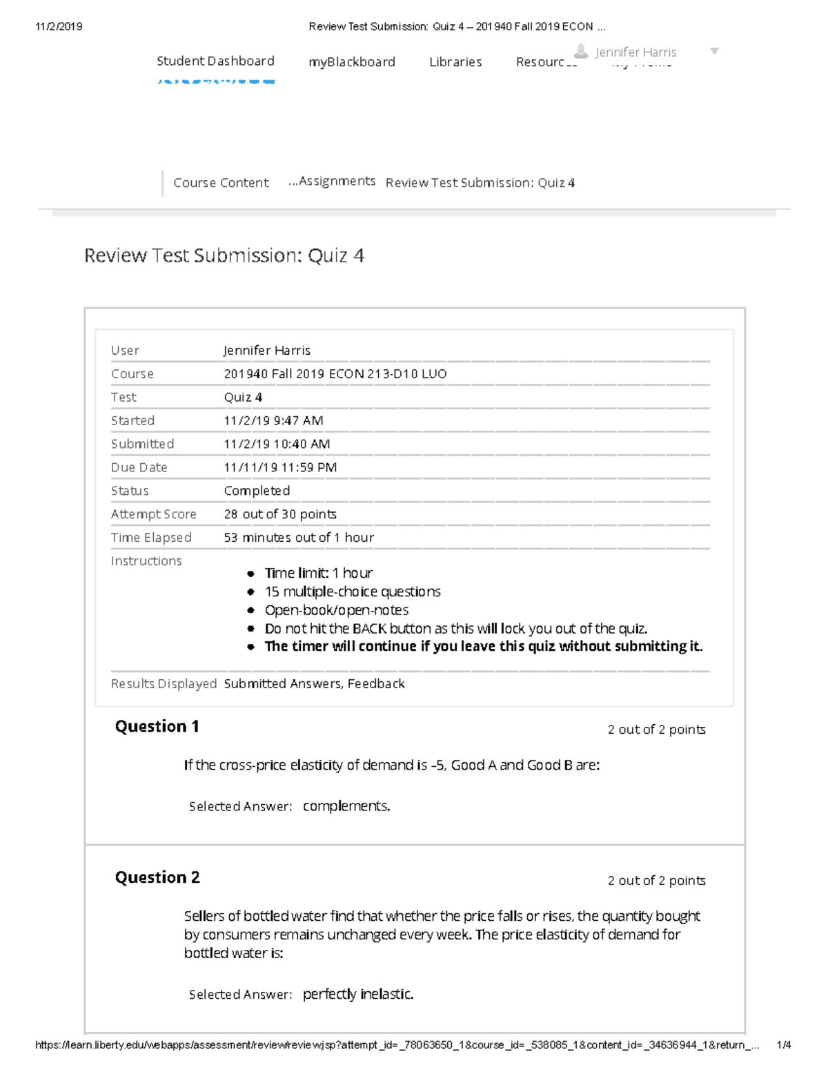 Quiz 4 – 2019 40 Fall 2019 ECON 213 - Course Content .. Review Test ...