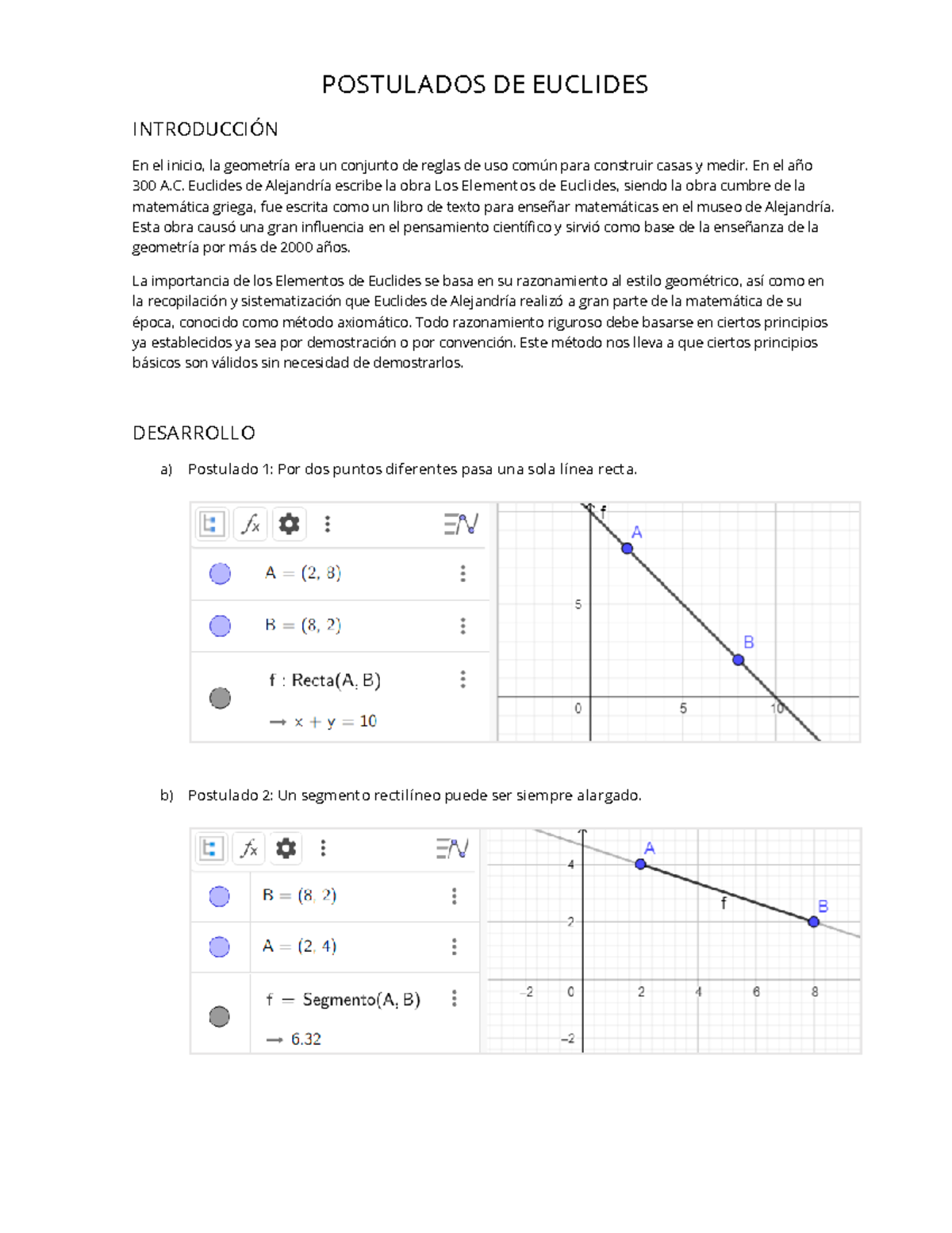 ACT3 EQ Actividad 3. Geogebra POSTULADOS DE EUCLIDES - POSTULADOS DE ...