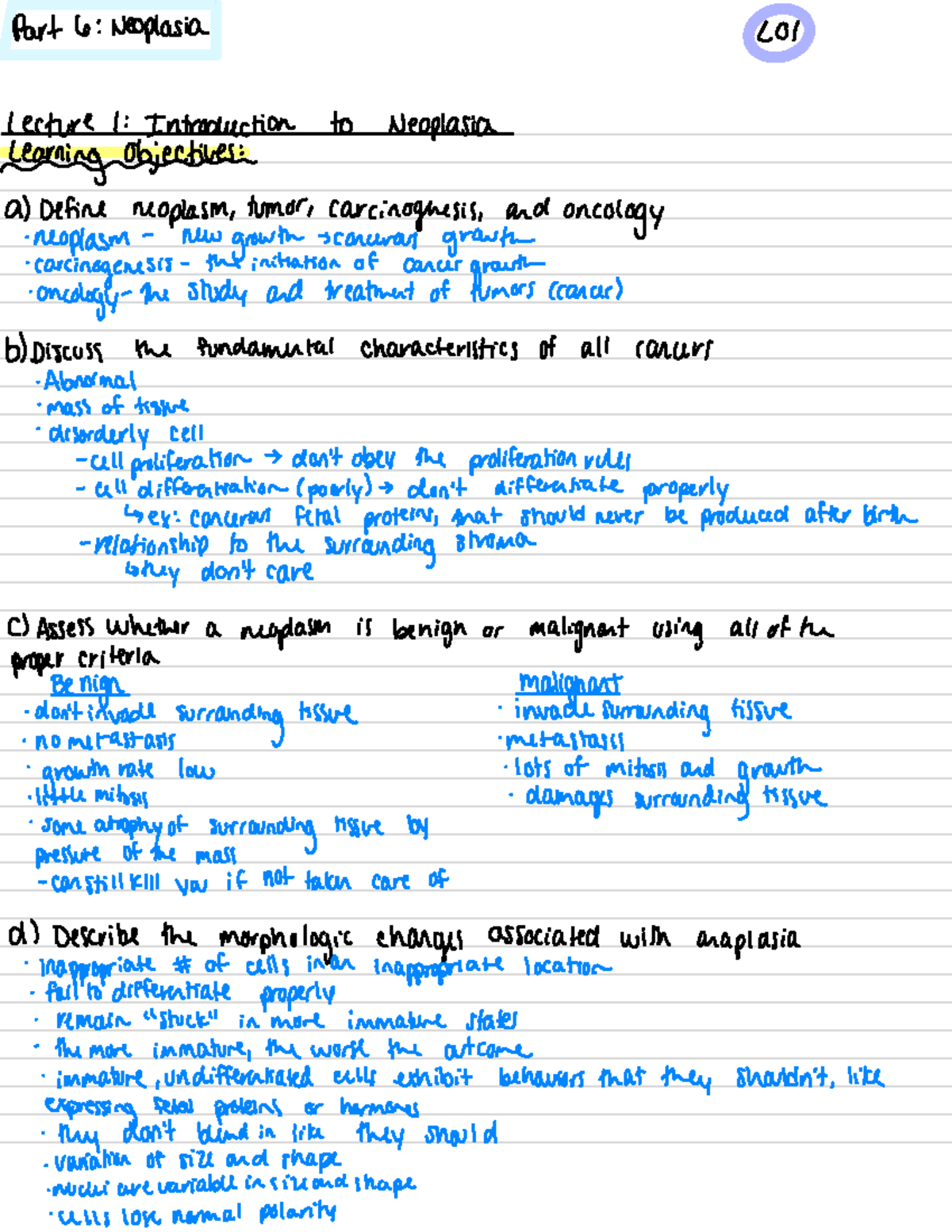 BLD 204 SS19 - learning objectives - Part 6 : Neoplasia Lol - Studocu