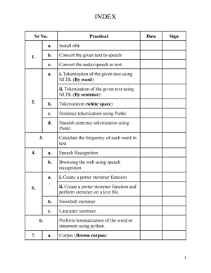 NLP Journal 23   Practical Notes And Assignment   INDEX Sr No