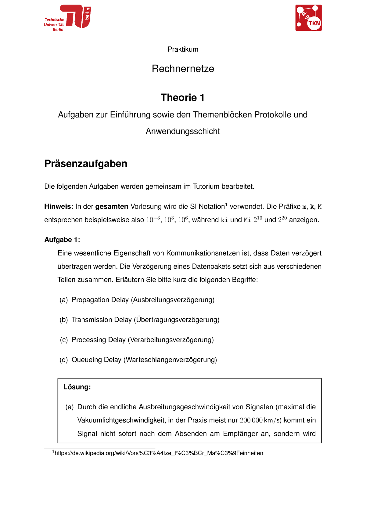 Theorie 1 - Loesung - Praktikum Rechnernetze Theorie 1 Aufgaben Zur ...