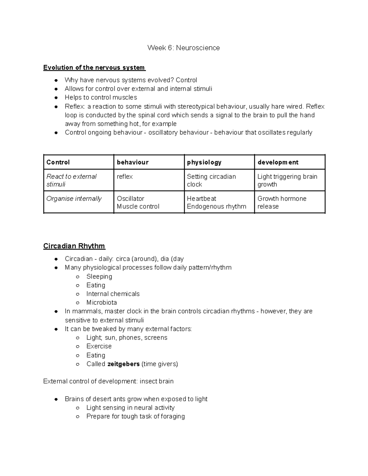 BIOL1320 - Neuroscience - Week 6: Neuroscience Evolution of the nervous ...