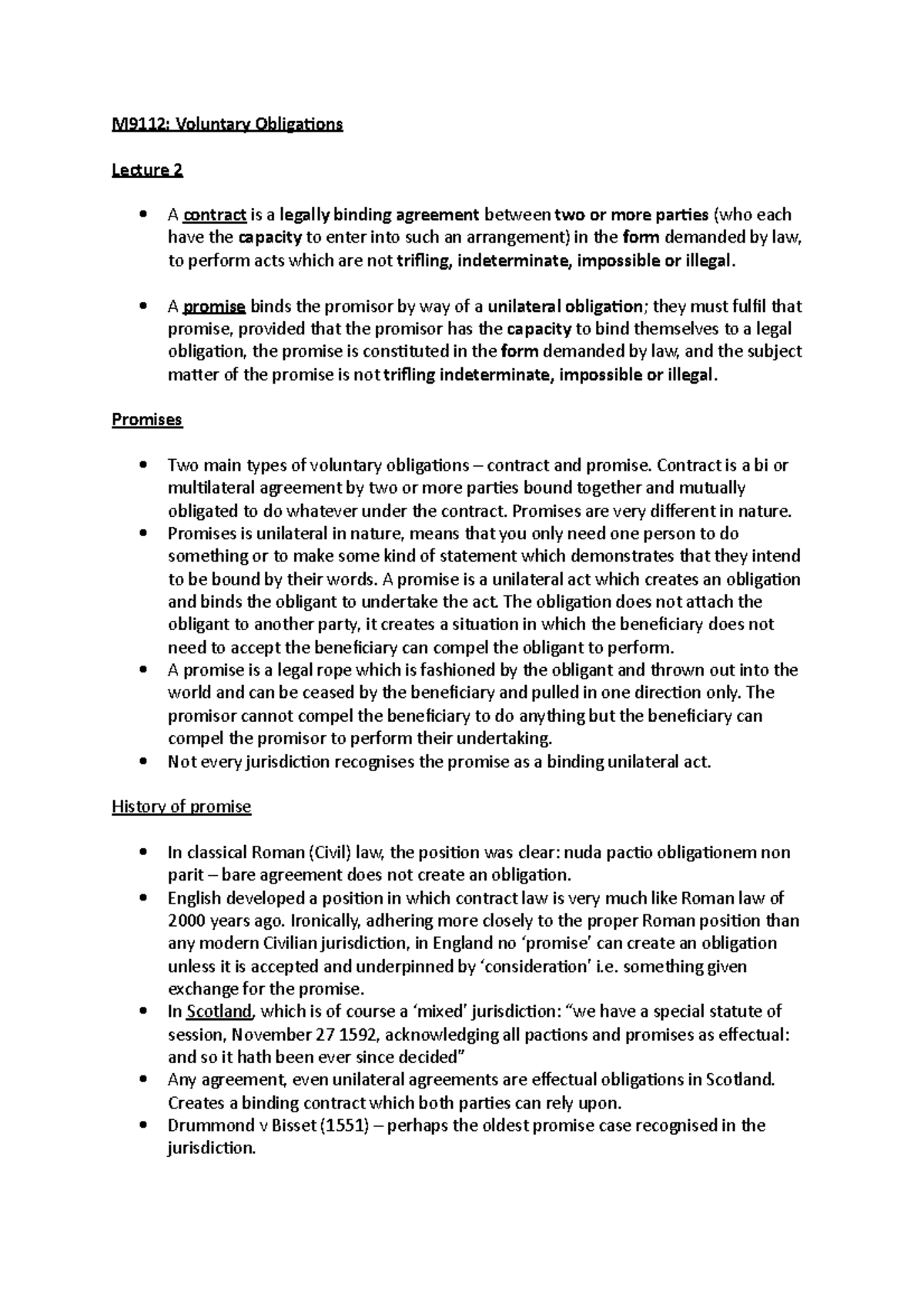 Voluntary Obligation Lecture Notes Weeks 2-10 - M9112: Voluntary ...