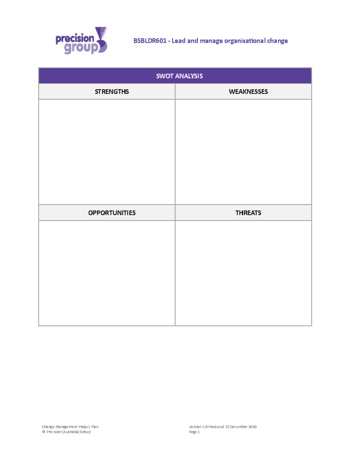 LDR601 Change Management Project Plan - BSBLDR601 - Lead and manage ...