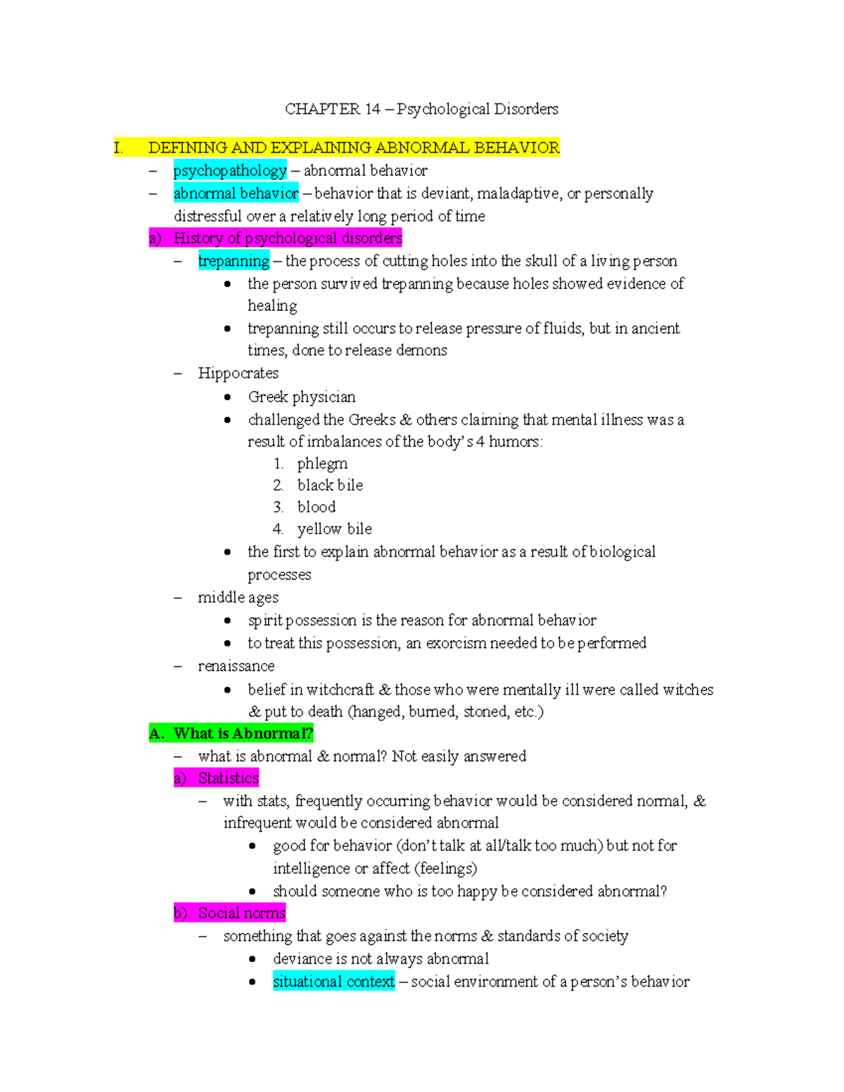 Ch 14 Psychological Disorders - CHAPTER 14 – Psychological Disorders I ...