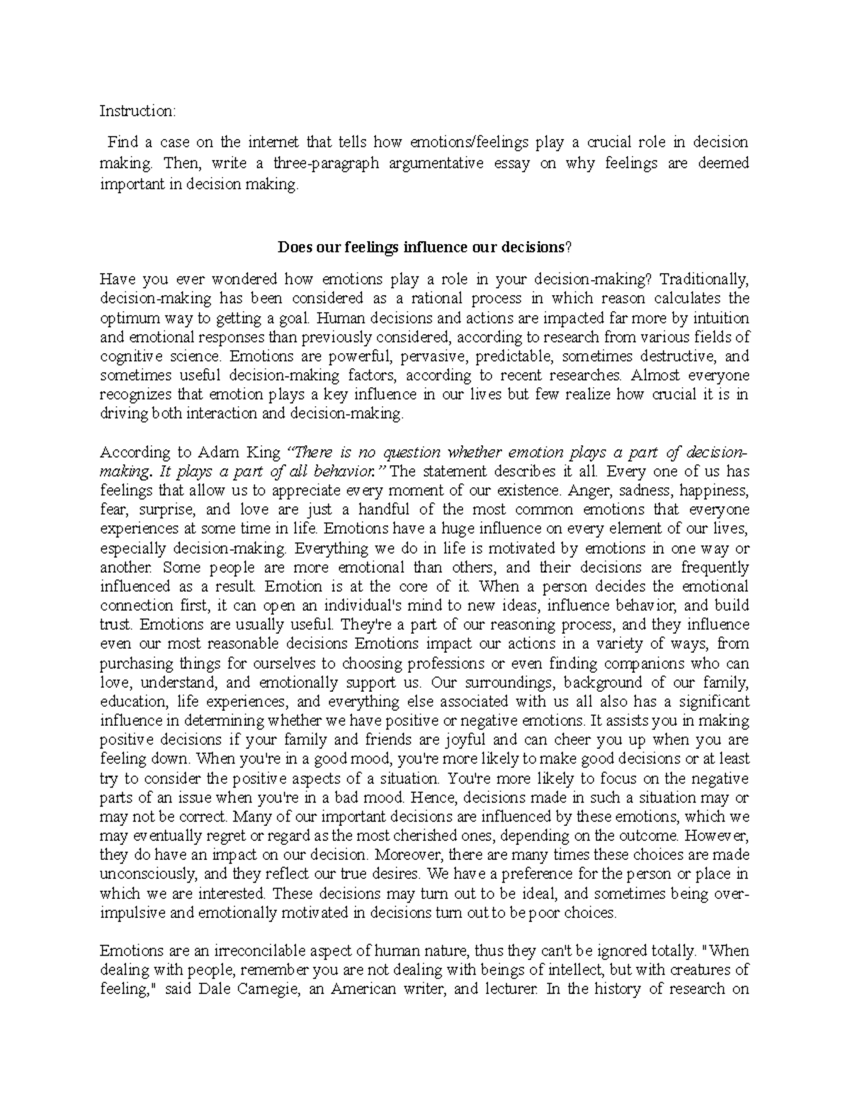 An argumentative essay written For sts subject Instruction Find a