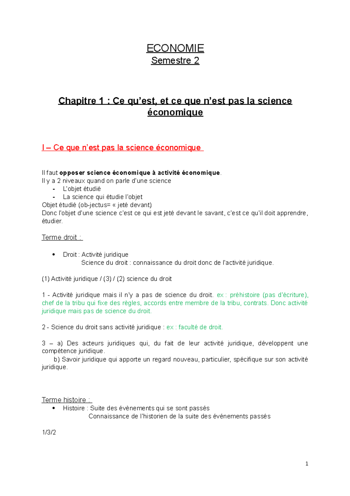 CM économie ECONOMIE Semestre 2 Chapitre 1 Ce quest et ce que nest pas la science