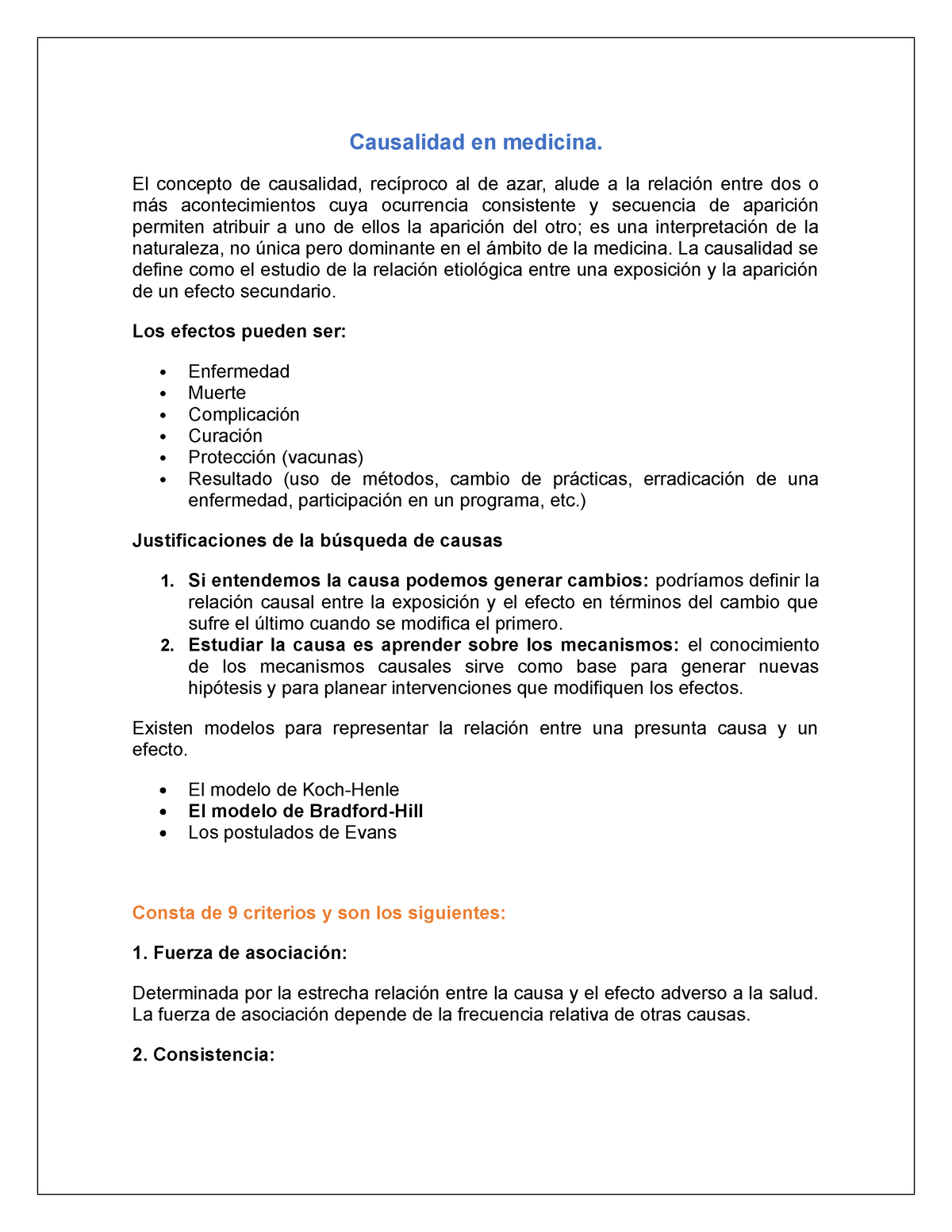 Causalidad en medicina - El concepto de causalidad, recíproco al de azar,  alude a la relación entre - Studocu