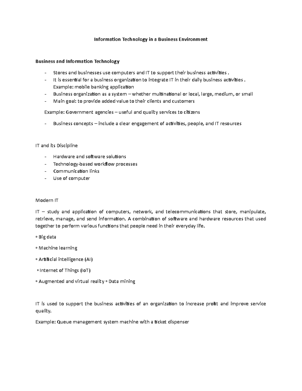 Information Technology in a Business Environment - It is essential for ...