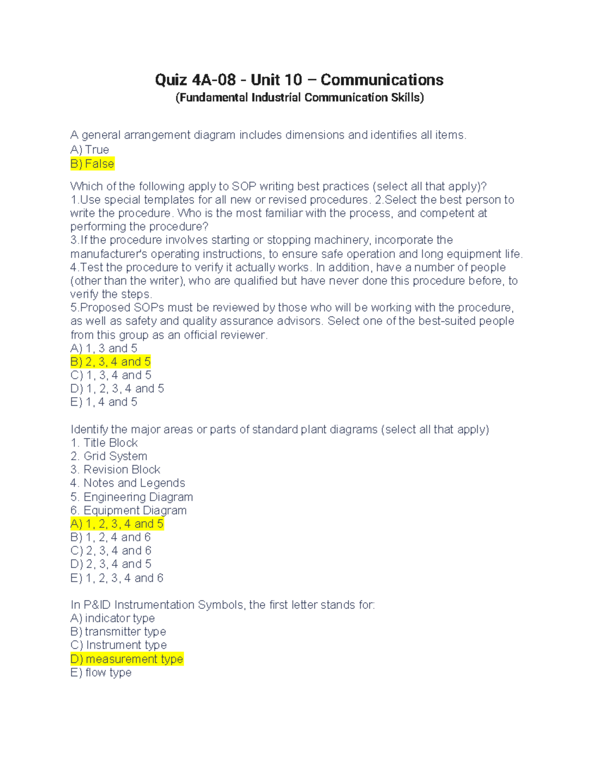 Quiz 4A08 Unit 10 Communications Quiz 4A08 Unit 10