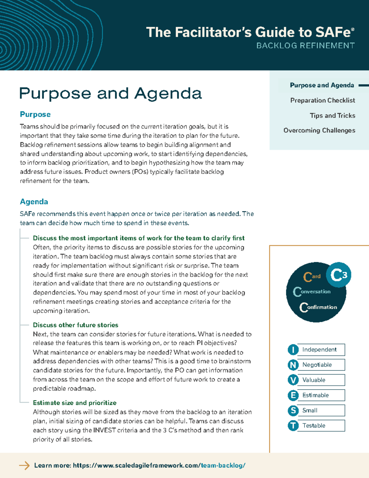 Facilitator's Guide to SAFe - Backlog Refinement - Purpose and Agenda