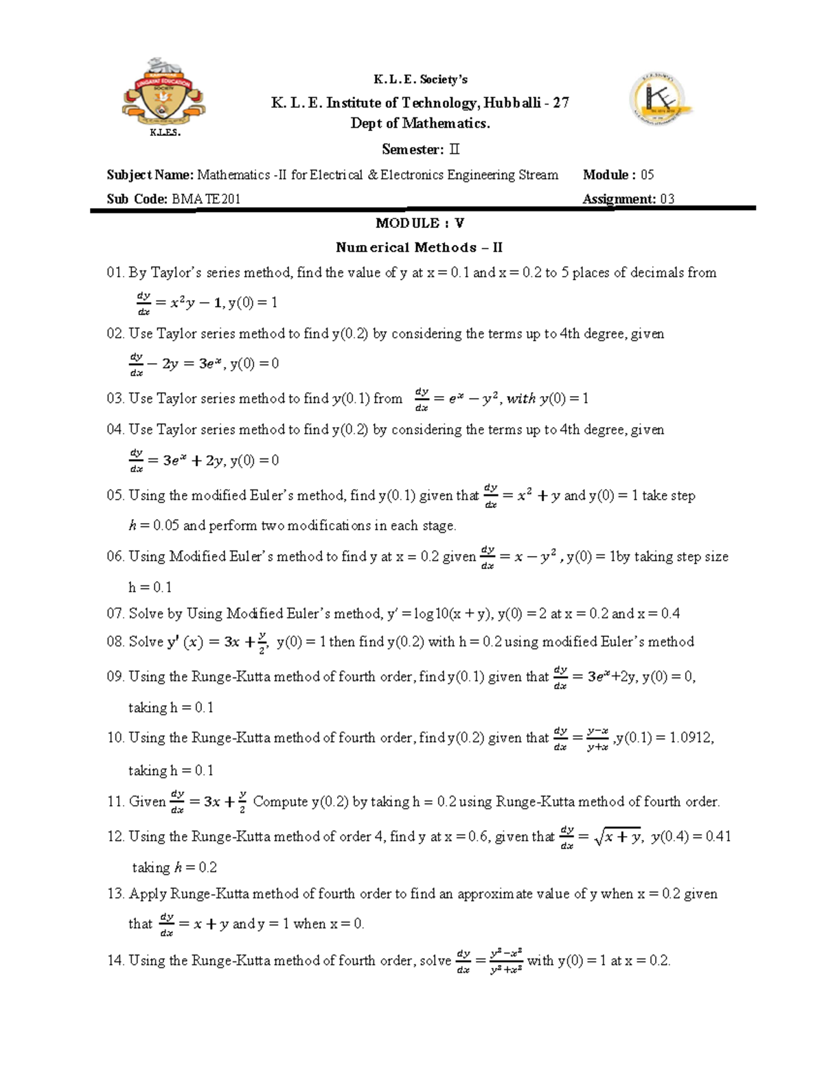 Module 5 - Maths QB - K. L. E. Society’s K. L. E. Institute of ...