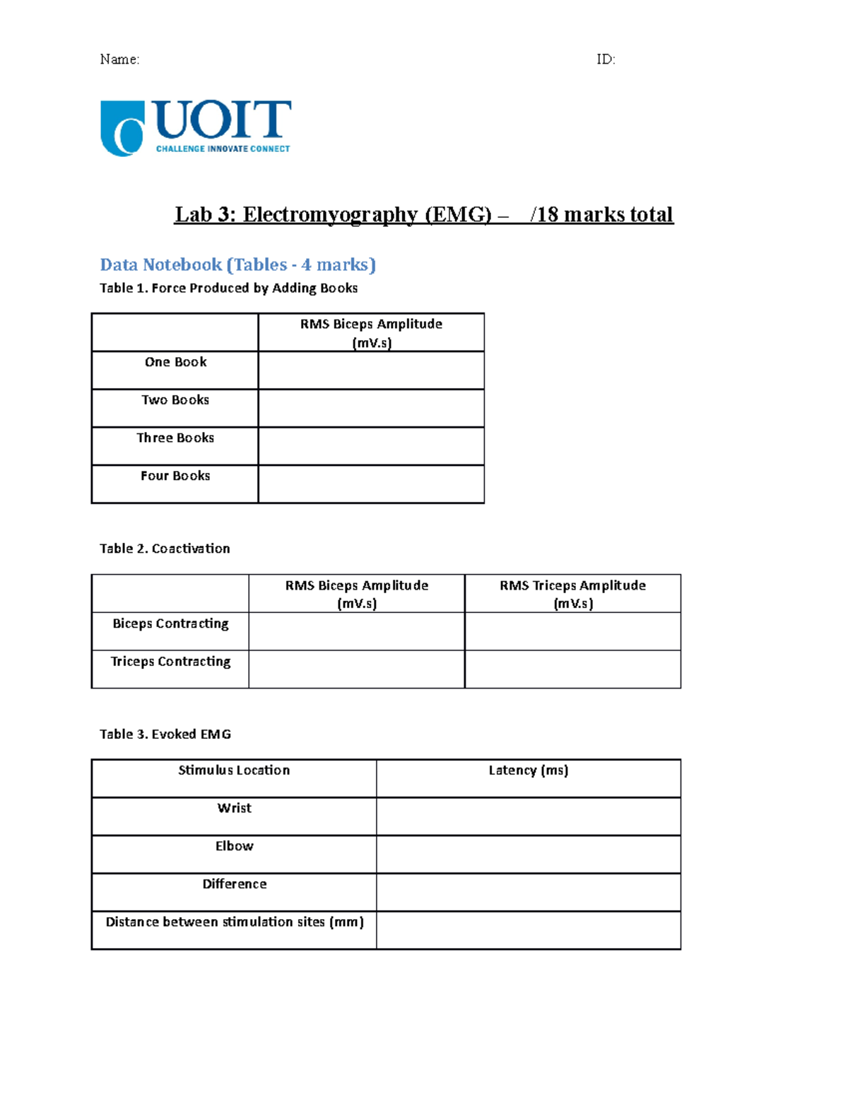 Lab 3 Electromyography (EMG)1 Name ID Lab 3 Electromyography