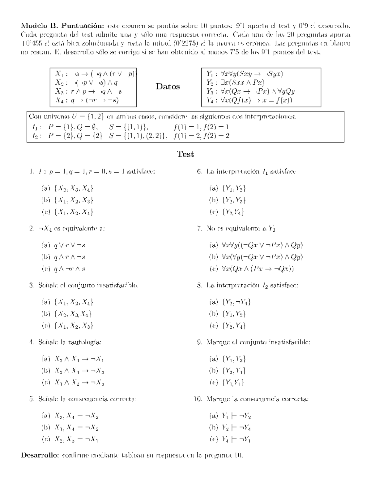 Examen Febrero 2017, Preguntas - Modelo B. Puntuacién: Este Examen Se ...