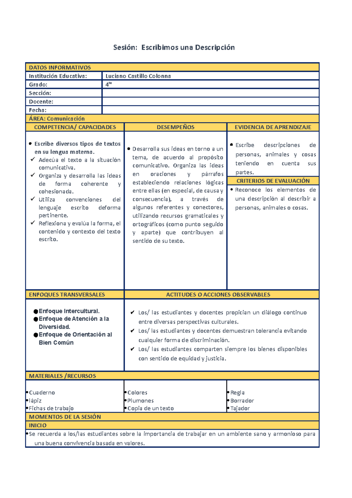 Escribimos Una Descripción Sesión Escribimos Una Descripción Datos