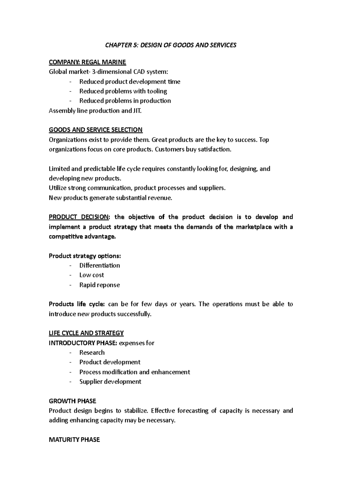Operations Chapter 5 - CHAPTER 5: DESIGN OF GOODS AND SERVICES COMPANY ...