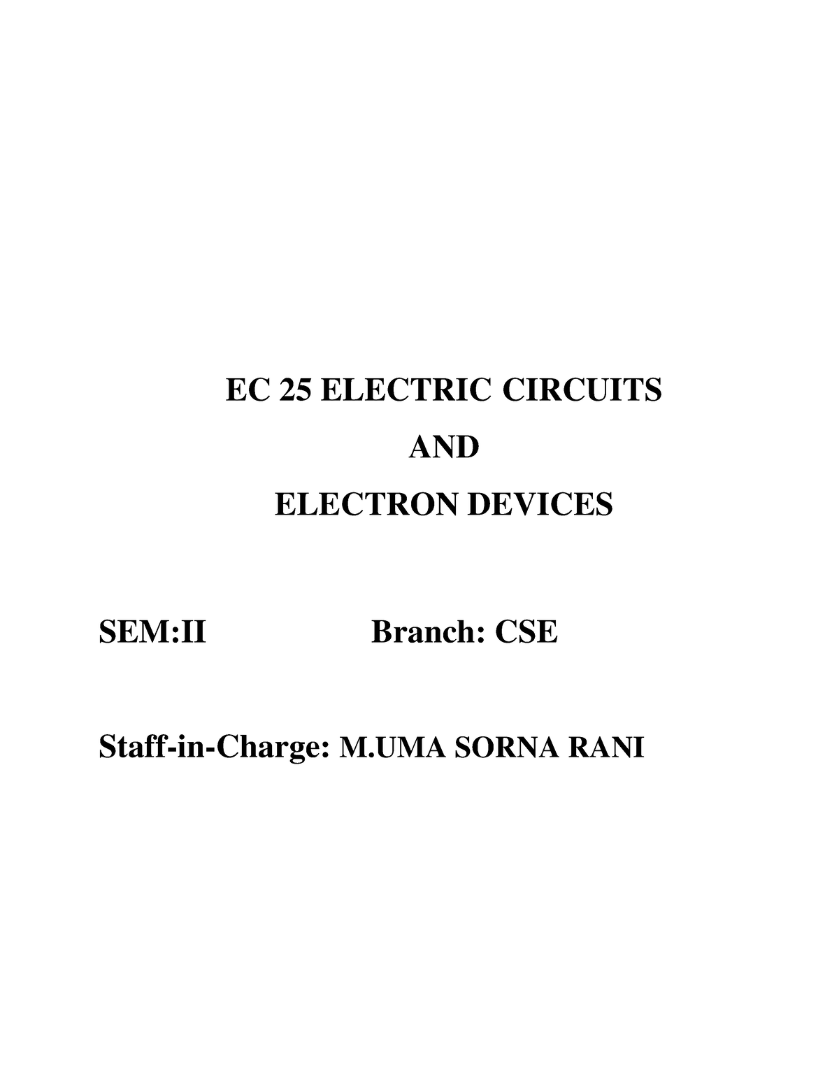 Electric Circuits And Electron Devices Notes - EC 25 ELECTRIC CIRCUITS ...