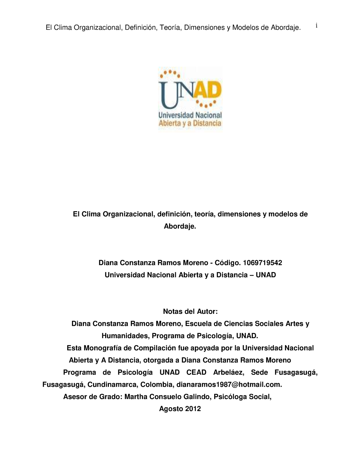 Monografia Clima Organizacional - El Clima Organizacional, Definición,  Teoría, Dimensiones y Modelos - Studocu