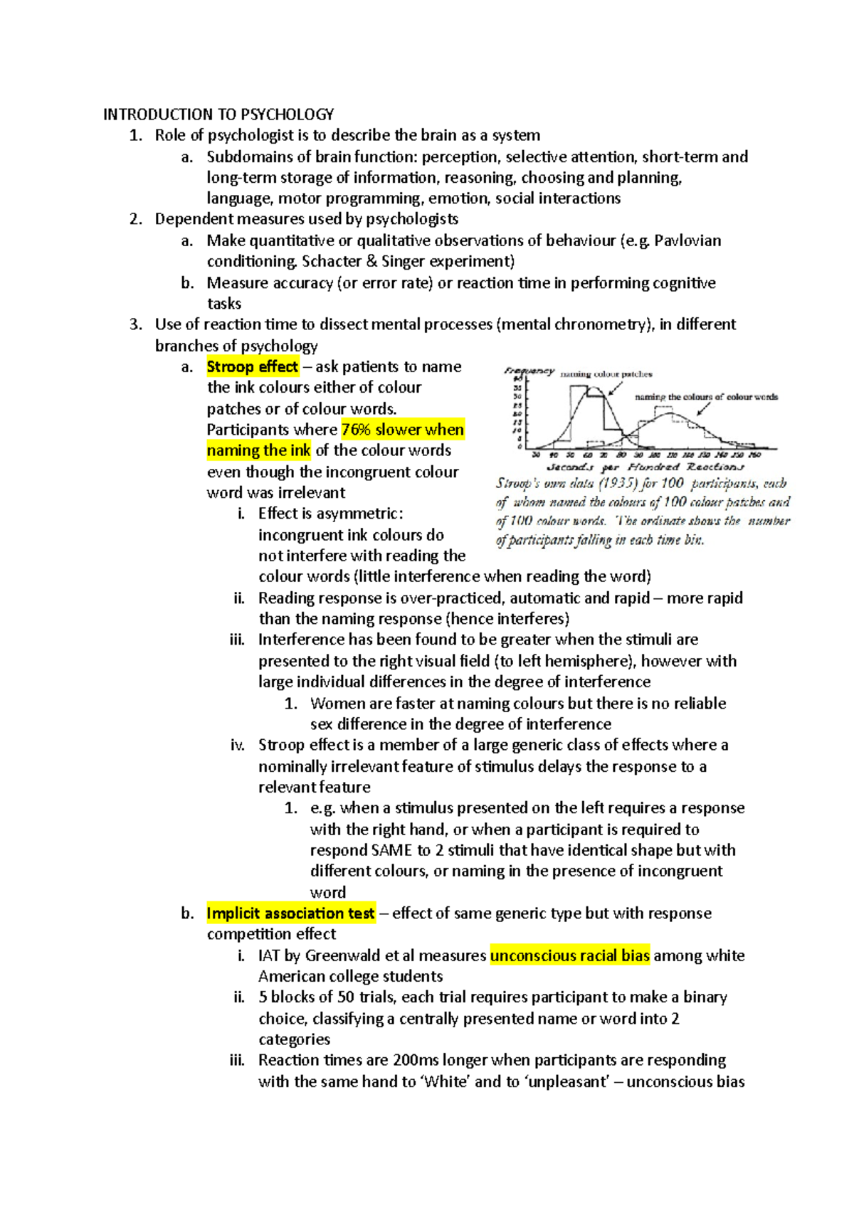 Psychology - Lecture notes Second half of NHB lectures - INTRODUCTION ...