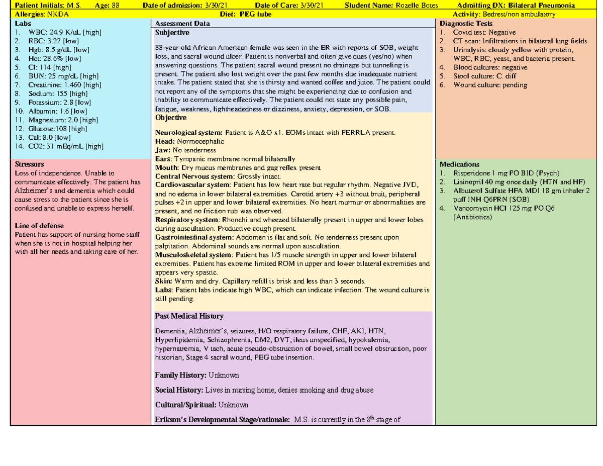 Care Plan 2 - Care Plan - Patient Initials : M. Age: 88 Date Of ...