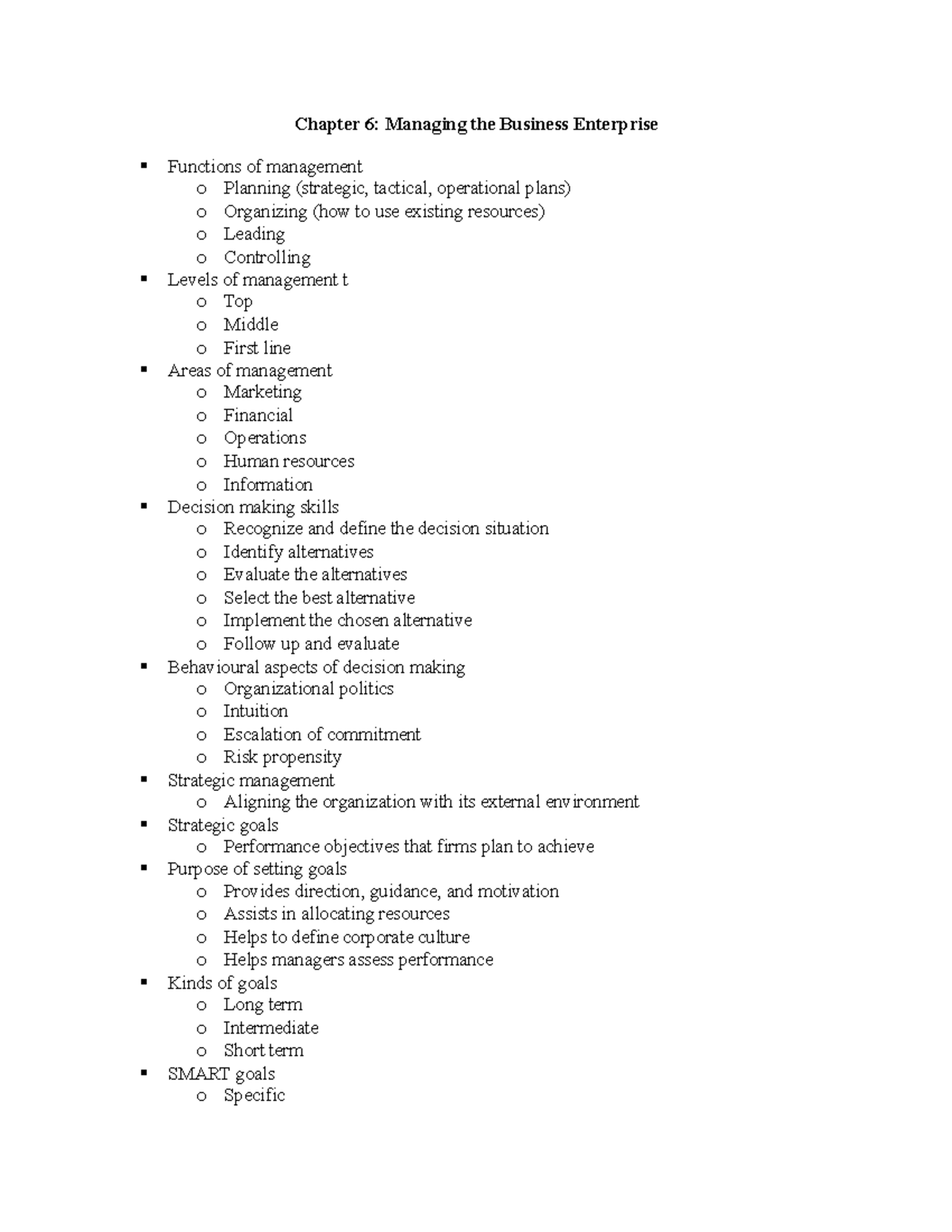 Chapter 6 - textbook notes - Chapter 6: Managing the Business ...
