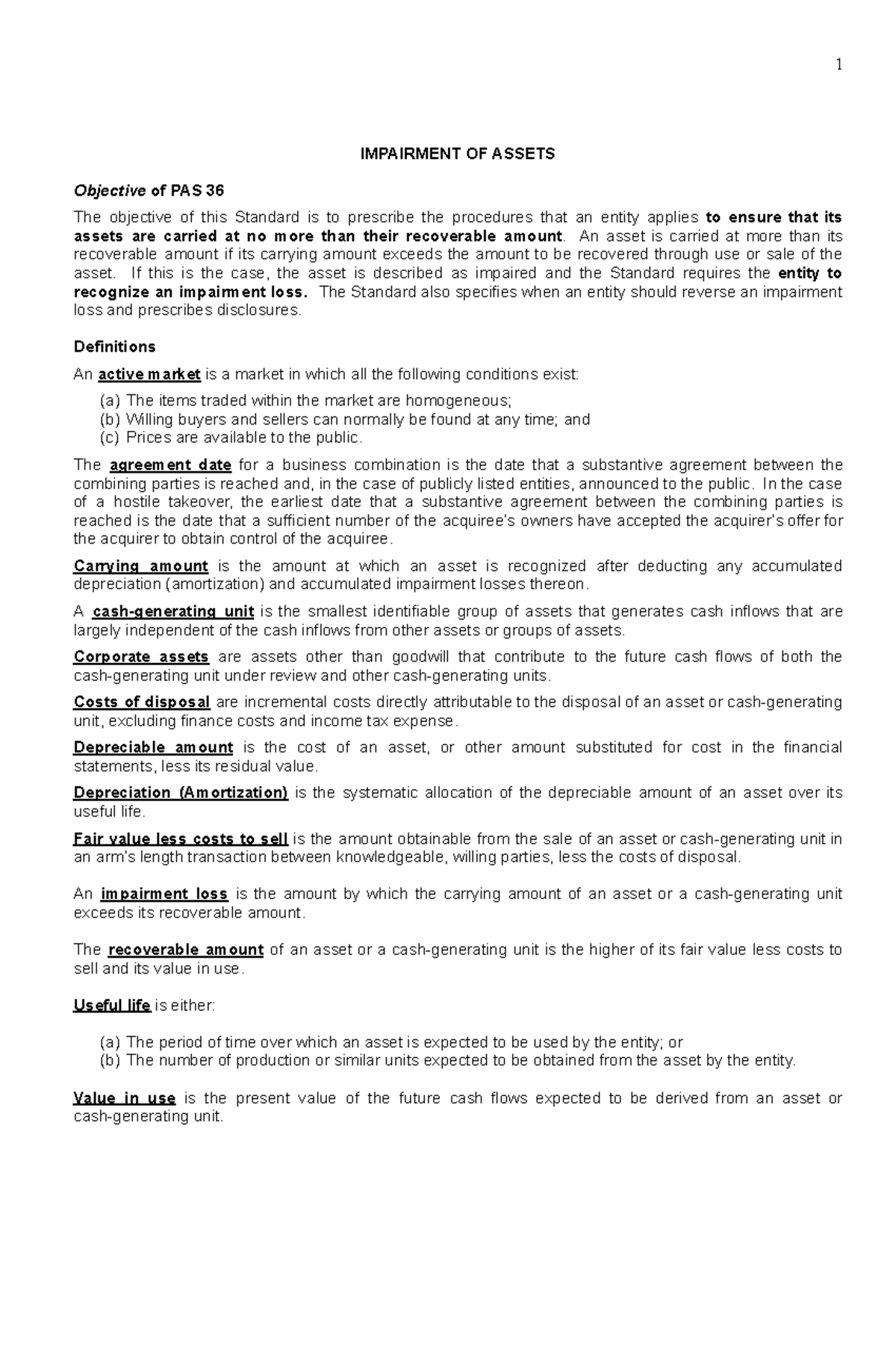 impairment-of-assets-impairment-of-assets-objective-of-pas-36-the