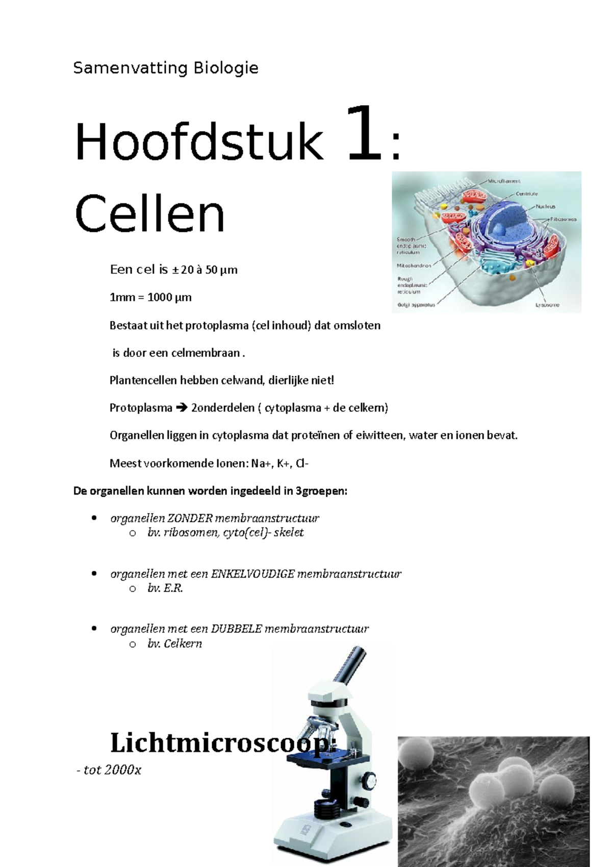 Samenvatting BIO - Samenvatting Biologie Hoofdstuk 1 : Cellen Een Cel ...