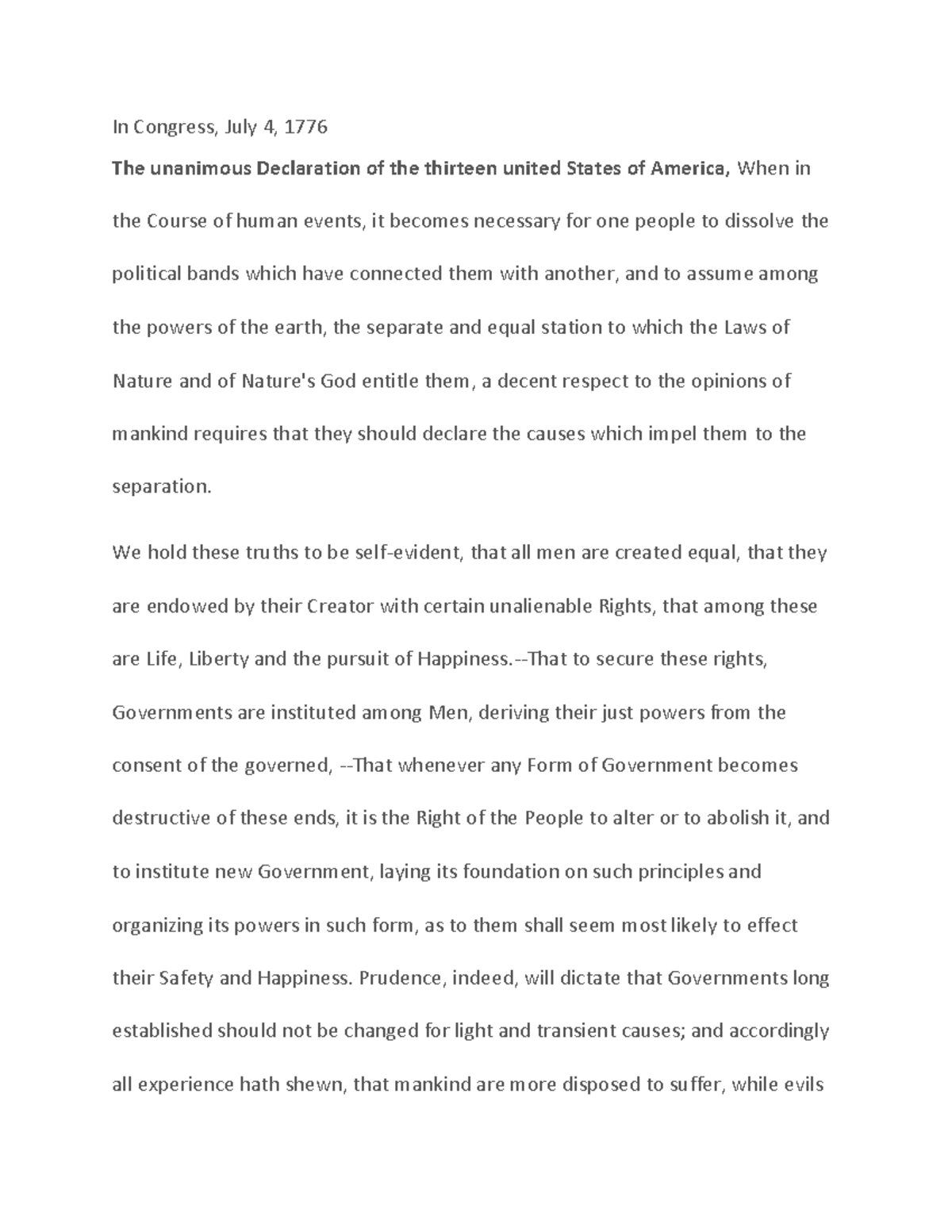 APHUMA1170 Thomas Jefferson Declaration of Independence In Congress