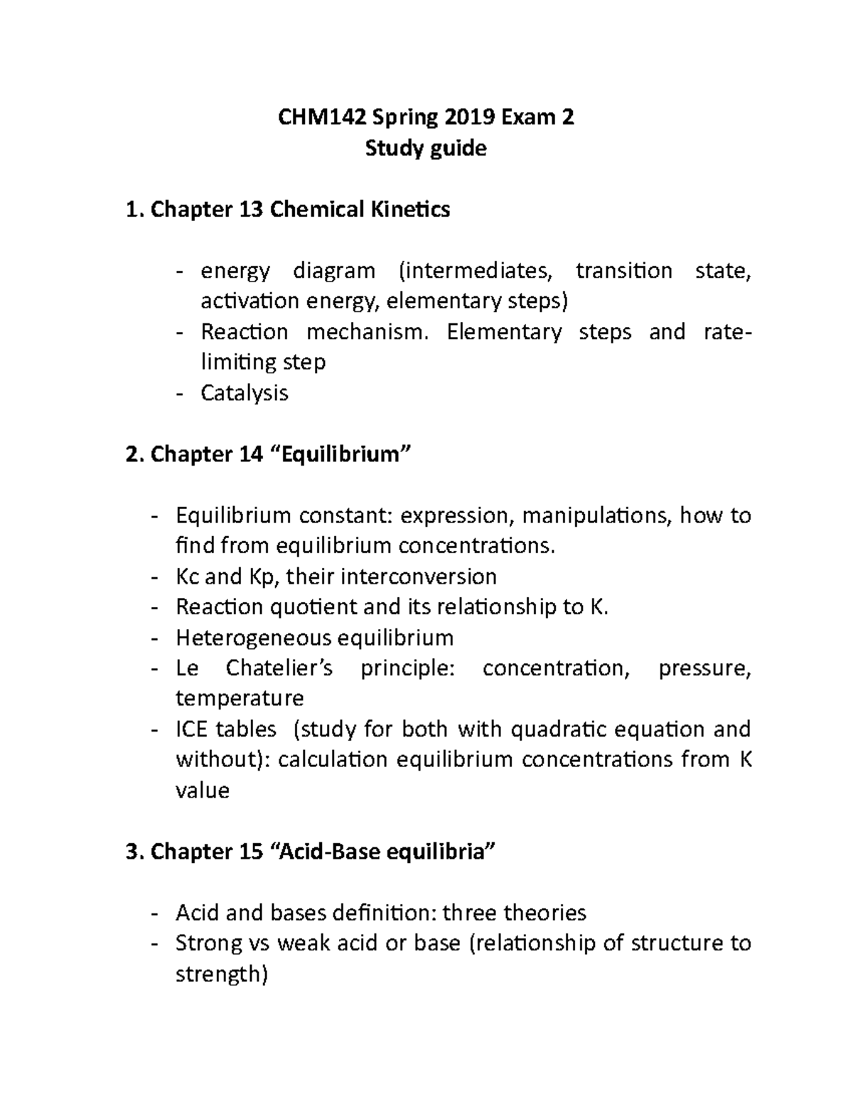 Exam 2 Study guide - Dr. Mariia Bauman - CHM142 Spring 2019 Exam 2 ...