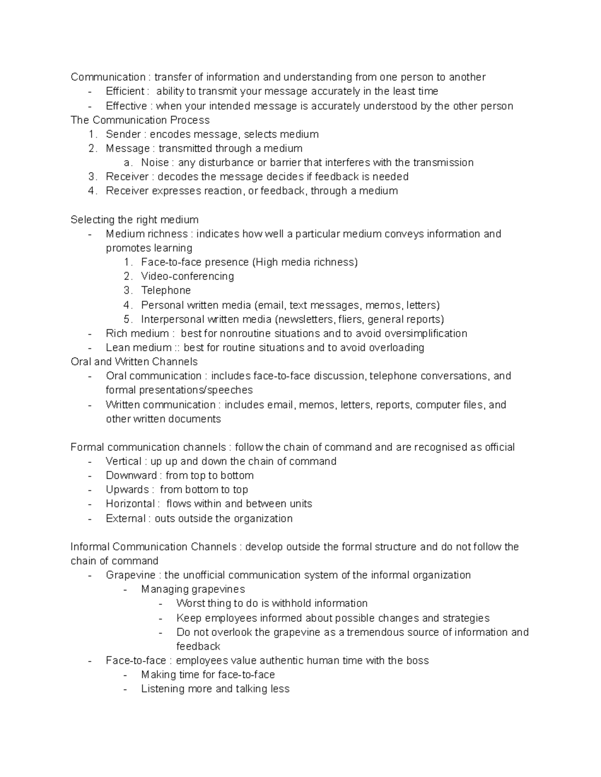 MGT 3370 Chapter 15 Notes - Communication : transfer of information and ...