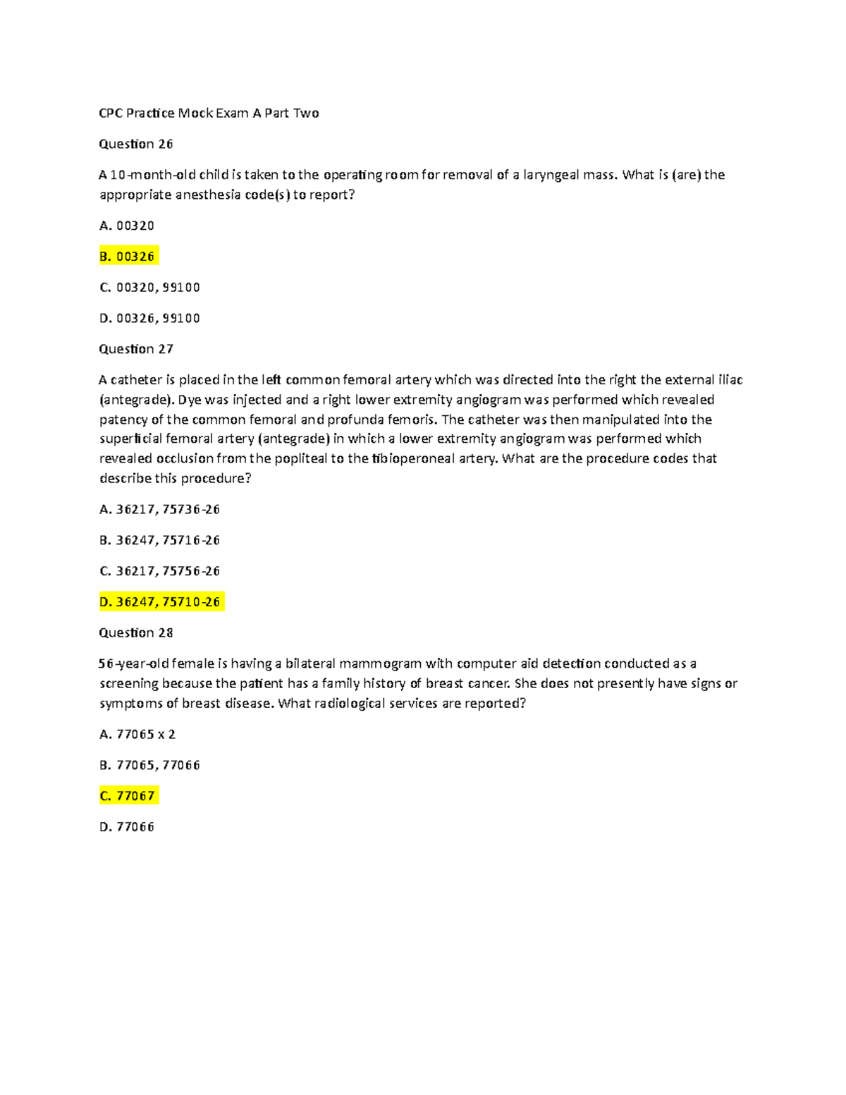 CPC practice exam A 2019 Part Two CPC Practice Mock Exam A Part Two