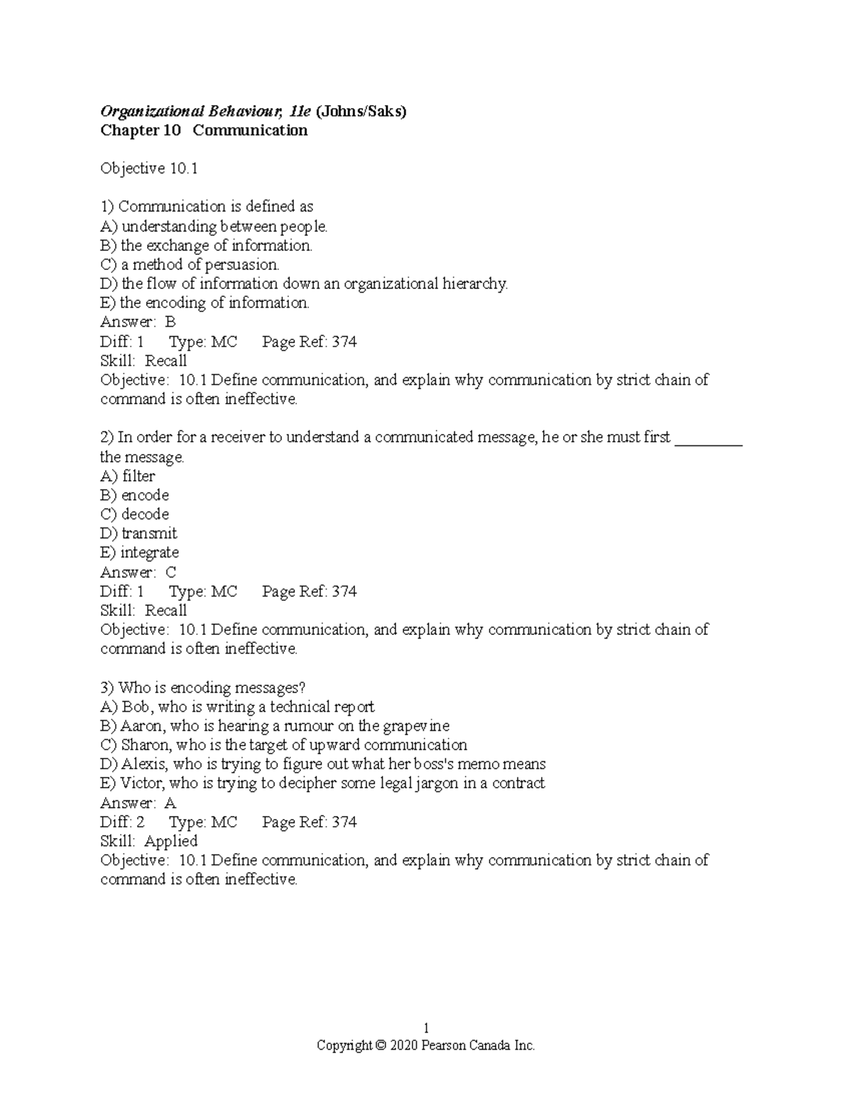 OB chapter 11 practice - Organizational Behaviour, 11e (Johns/Saks ...