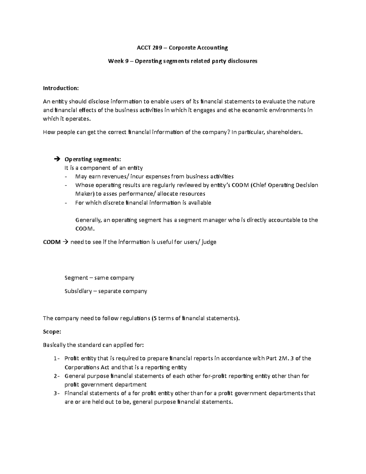 ACCT209 week 9 - LECTURE NOTES - ACCT 209 – Corporate Accounting Week 9 ...