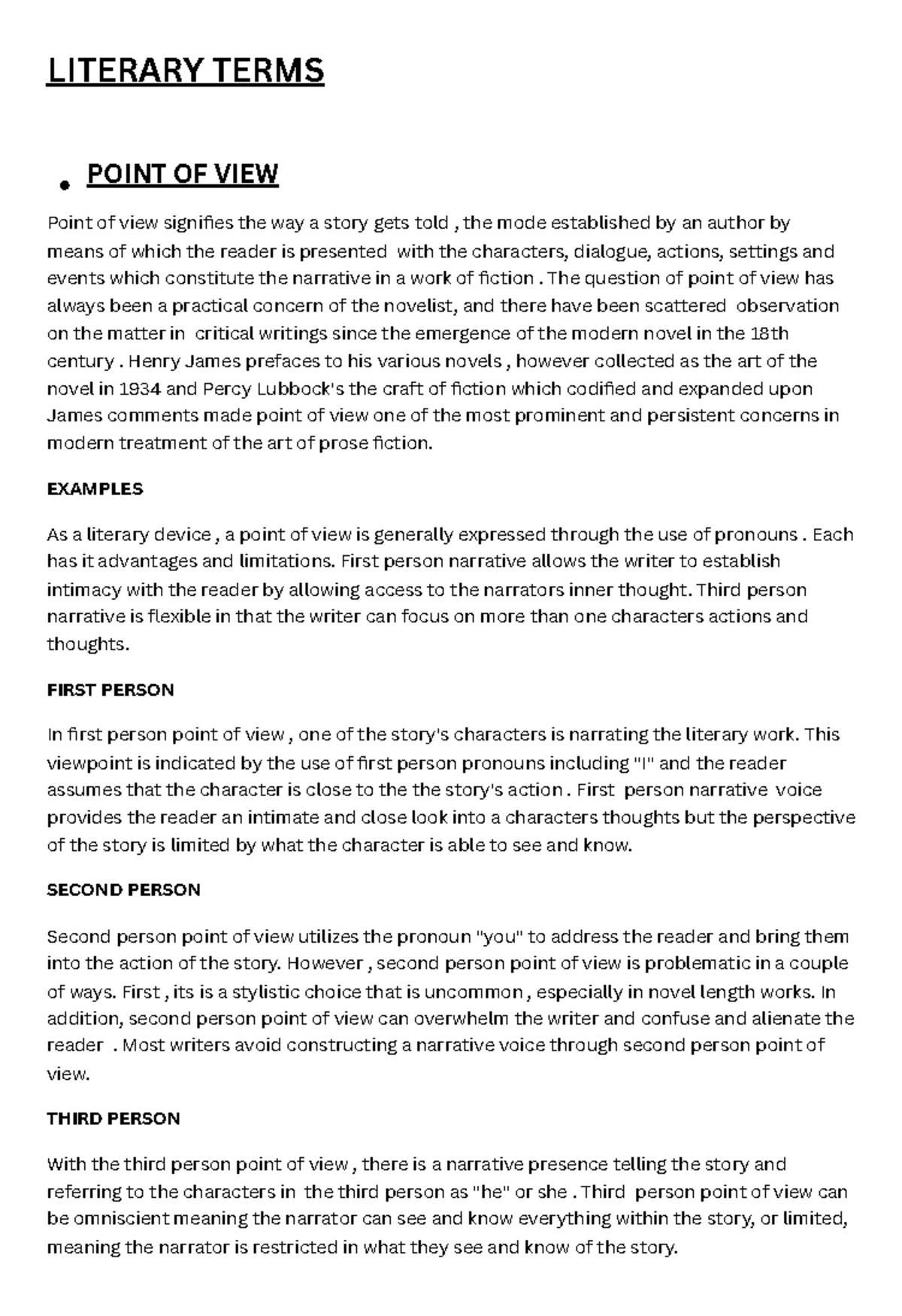 Literary Terms - LITERARY TERMS Point of view signifies the way a story ...